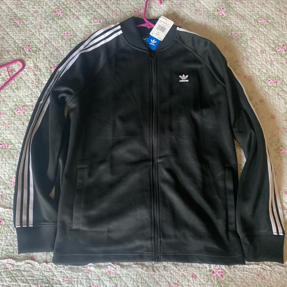 Adidas mens classic track jacket in black sz large
